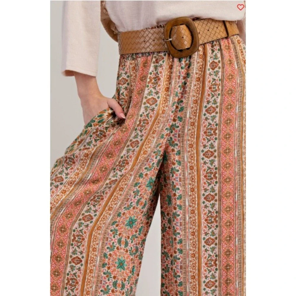 EASEL Printed Ruffle Wide Leg Pants Boho Western Size L NEW - Picture 4 of 6